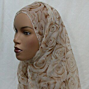 Beige Fashion Scarf Rose print Hijab Shayla Muslim